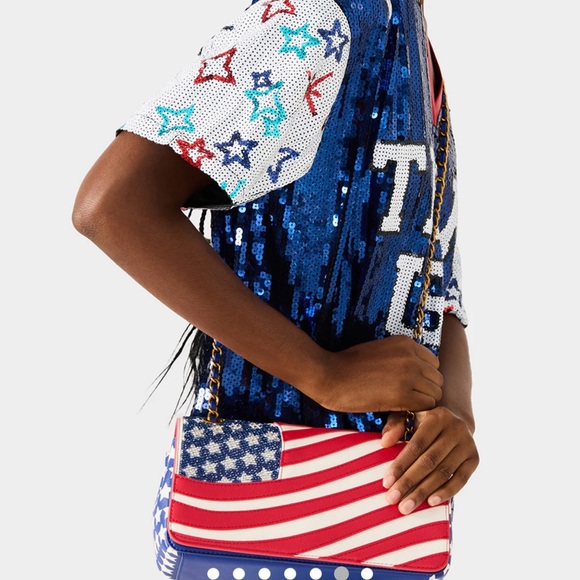 BETSY JOHNSON Freedom Crossbody Rhinestone Patriotic Red White Blue Bag USA FLAG - Picture 3 of 13